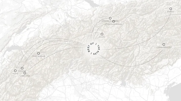 Map of the Alps showing the nine Best of the Alps destinations